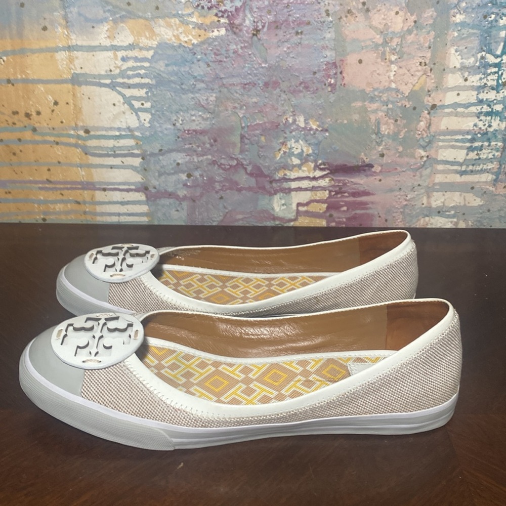 Tory Burch Channing Beige Slip on Sneakers Ballet Flats Canvas Shoes Women 8.5M - Picture 10 of 12